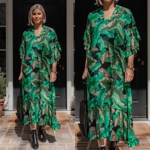 LA MER LUXE Banana Leaf Janice Midi Dress size XL